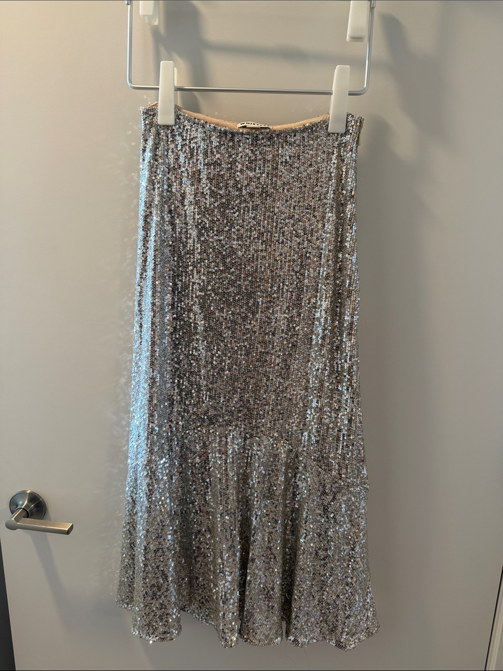 Whistles Silver Sequined Midi Skirt